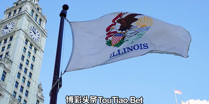 The Illinois flag flapping in the wind